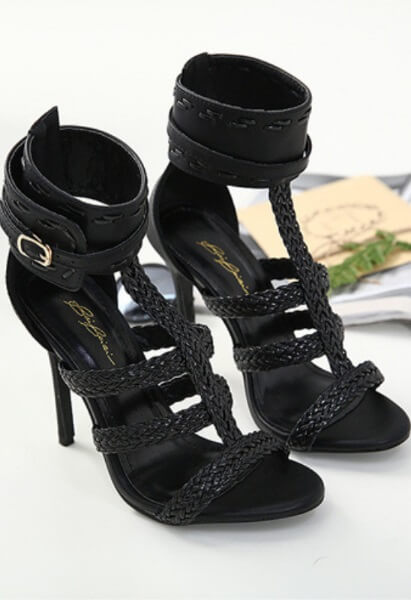 sandale dama negre elegante cu toc