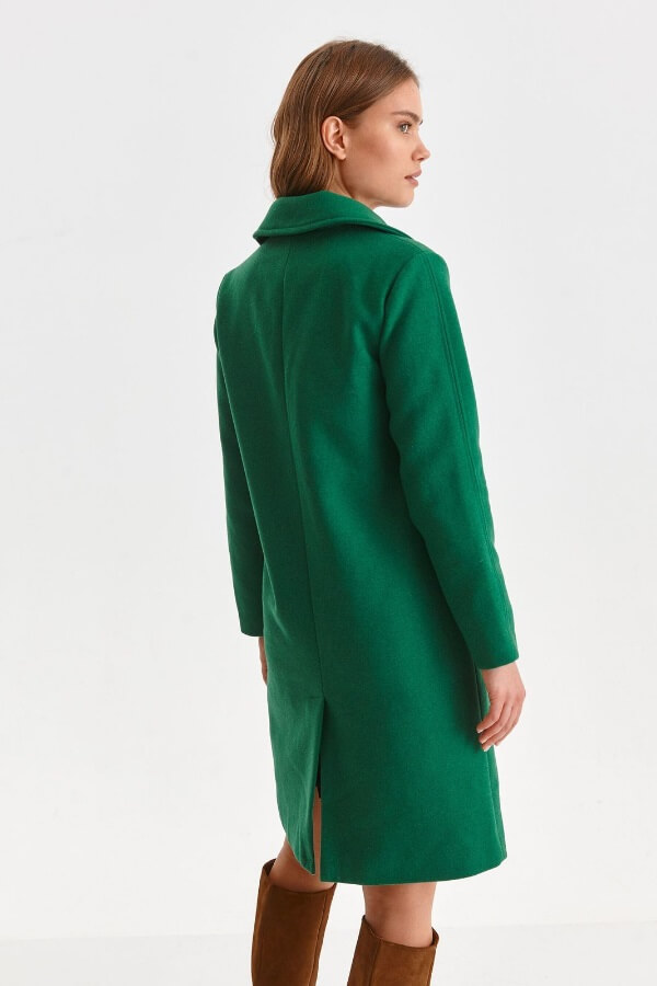 palton elegant din stofa verde-inchis