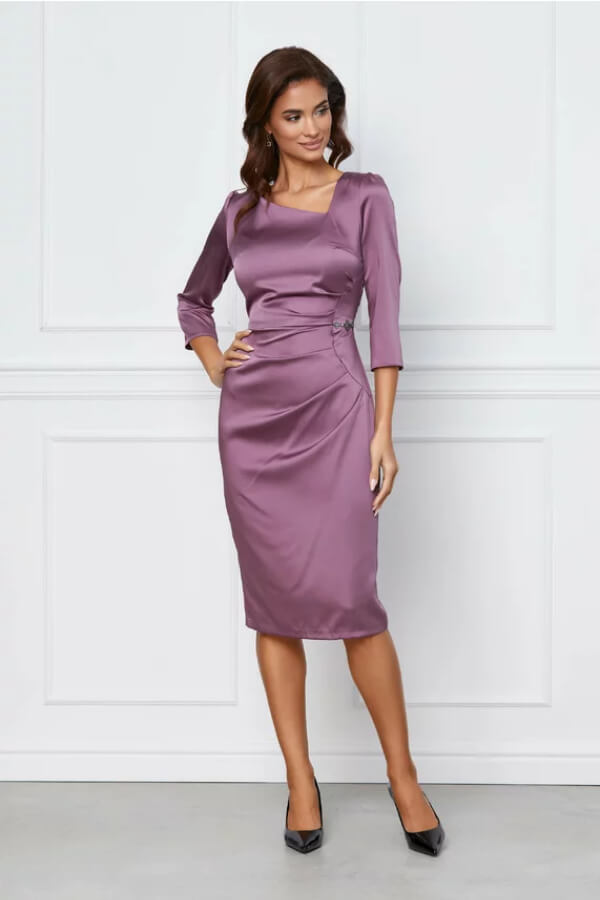 rochie midi mov cu fronseu in talie rochie midi mov cu fronseu in talie