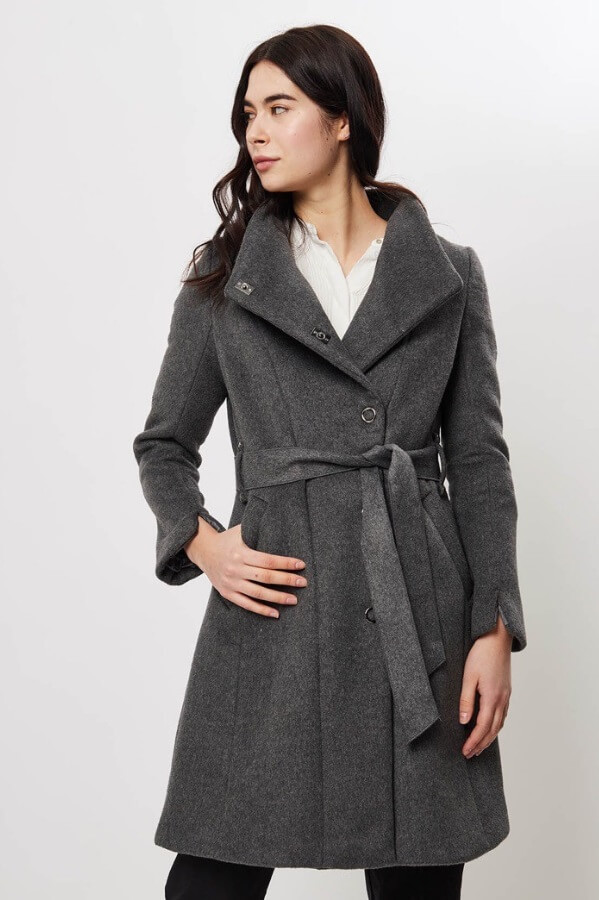 palton din lana cu cordon dama gri