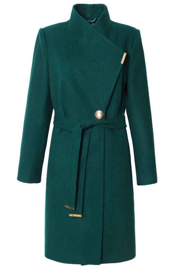 palton elegant din stofa cu lana verde