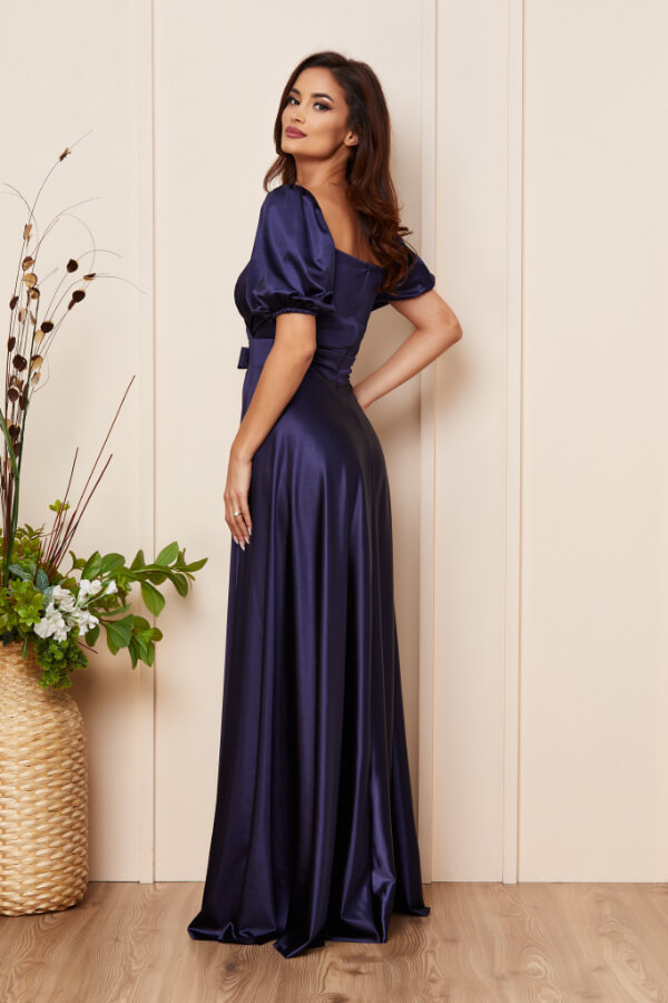 rochie lunga bleumarin din licra satinat rochie lunga bleumarin din licra satinat