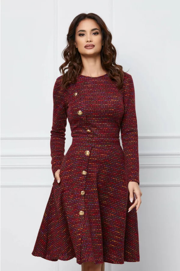 rochie office Dy Fashion bordo clos cu imprimeu rochie office Dy Fashion bordo clos cu imprimeu
