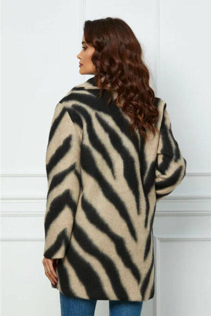 palton de iarna pufos cu zebra print negru