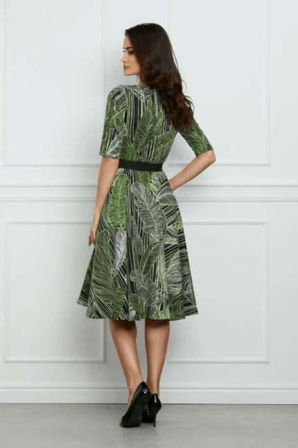 rochie de zi din voal cu imprimeuri verzi