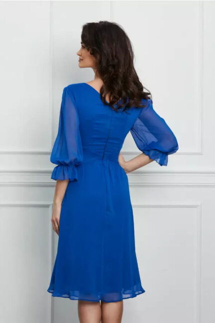 rochie din voal creponat albastra femei plinute