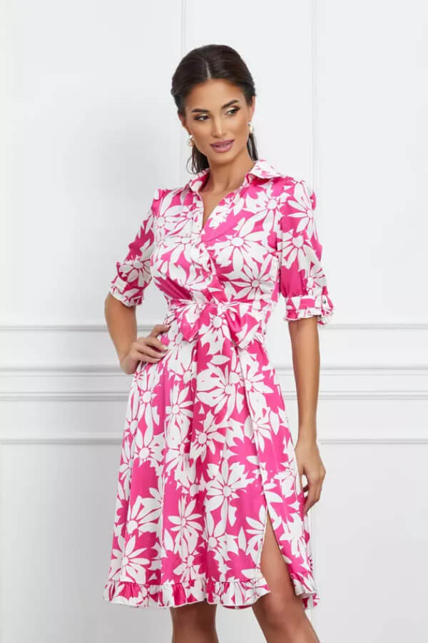 rochie vaporoasa fucsia de zi cu imprimeu rochie vaporoasa fucsia de zi cu imprimeu