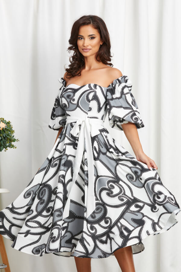 rochie dama ampla din voal cu imprimeu gri