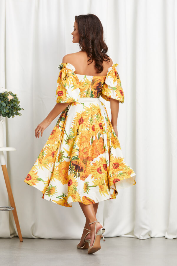 rochie eleganta ampla din voal cu imprimeu floral