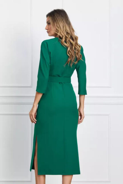 rochie midi office verde cu crepeuri laterale
