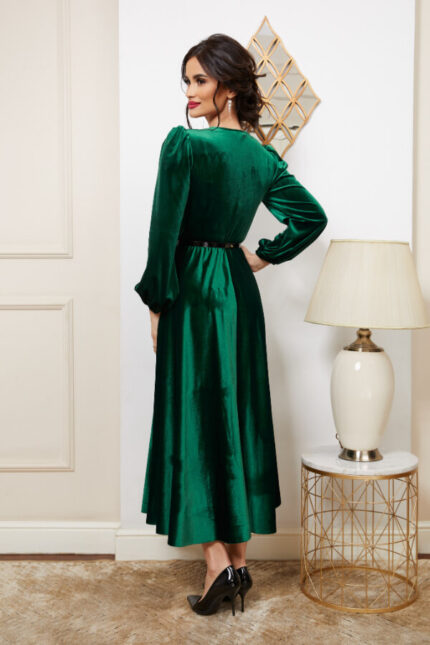 rochie dama de toamna midi verde din catifea