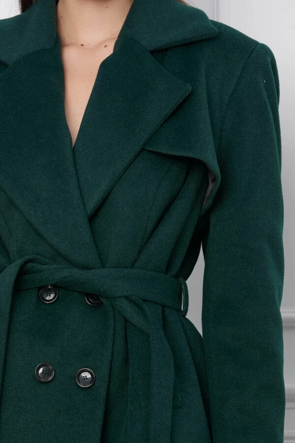 palton gros XXL verde cu cordon din lana