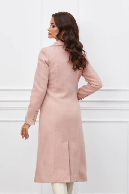 palton gros de iarna elegant lung cu buzunare roz