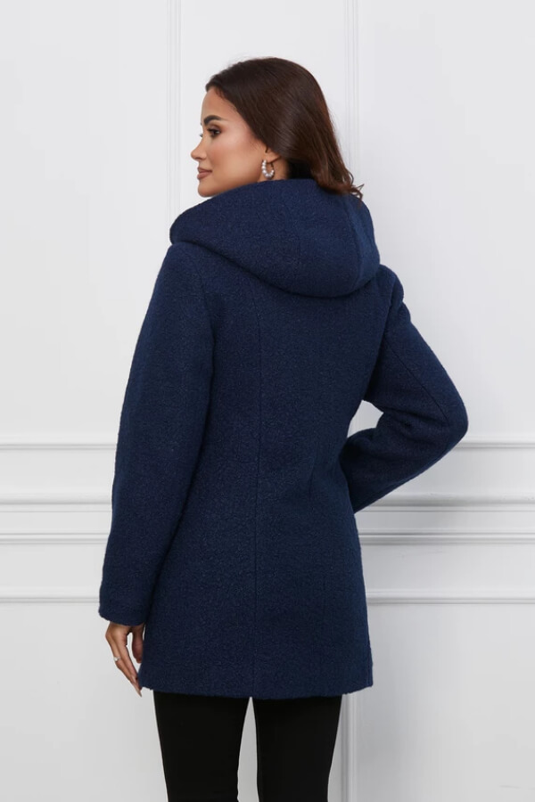 palton calduros pentru femei plinute bleumarin cu gluga lejer