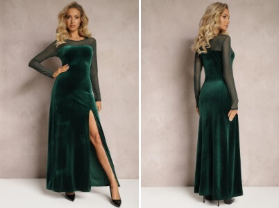 rochie de catifea lunga verde