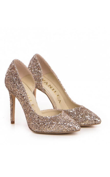 pantofi Stiletto cu toc pentru nunta culoare auriu-roz