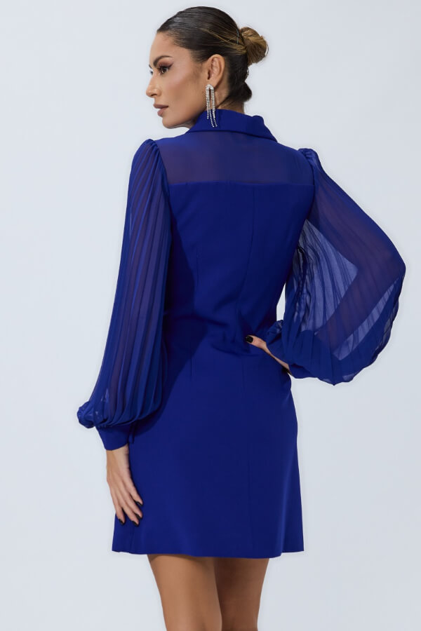 rochie albastra tip sacou cu maneci din voal rochie albastra tip sacou cu maneci din voal