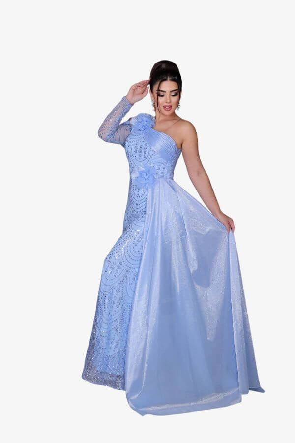 rochie de seara albastra deschis voal sidefat rochie de seara albastra deschis voal sidefat