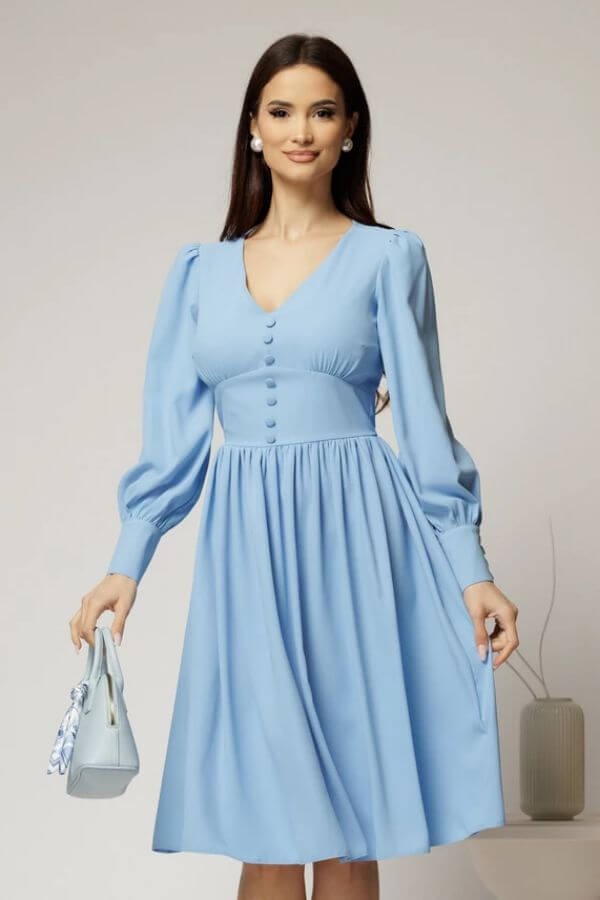rochie vaporoasa bleu cu nasturi rochie vaporoasa bleu cu nasturi