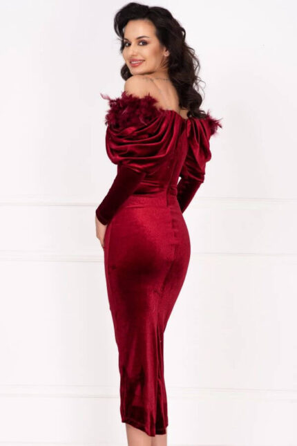 rochie bordo cu fulgi si maneci lungi