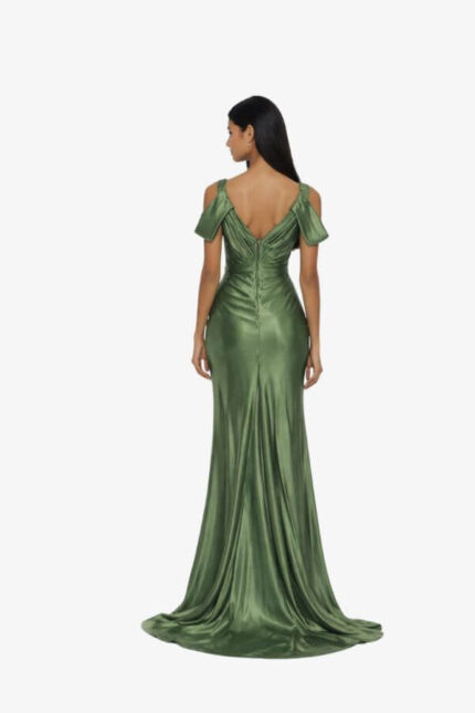 rochie de ocazie verde lungă satin de calitate