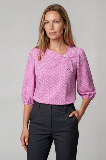 bluza casual roz de zi cu guler asimetric