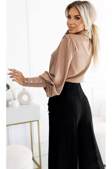 bluză damă bej elegantă cu mâneci lungi