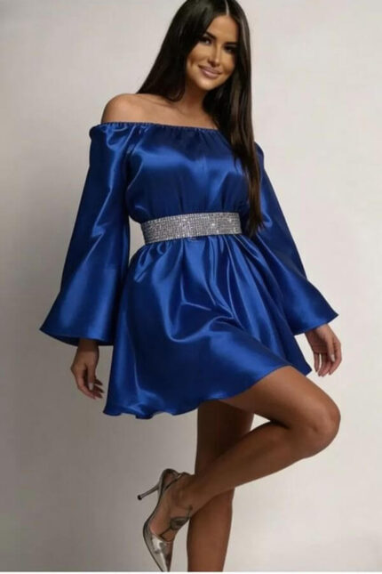 rochie baby doll satin albastru marime universal