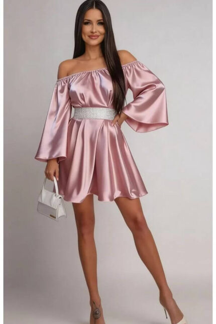 rochie sexy cu umeri goi si cordon stralucitor