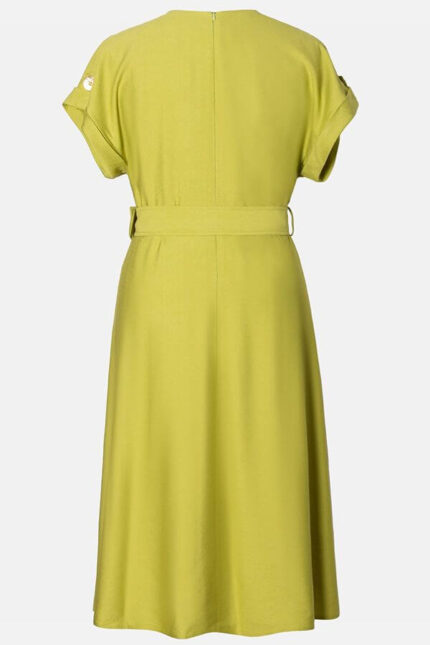 rochie midi cu decolteu in v si curea in talie