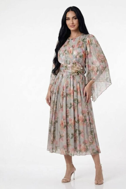 rochie de botez din voal cu imprimeu floral iris