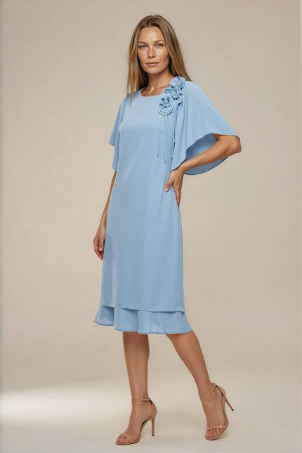 rochie de ocazie bleu cu flori decorative