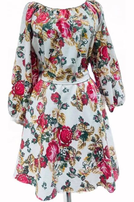rochie din satin cu elastic la decolteu si curea