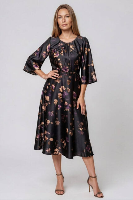rochie neagra cu flori pentru cina festiva