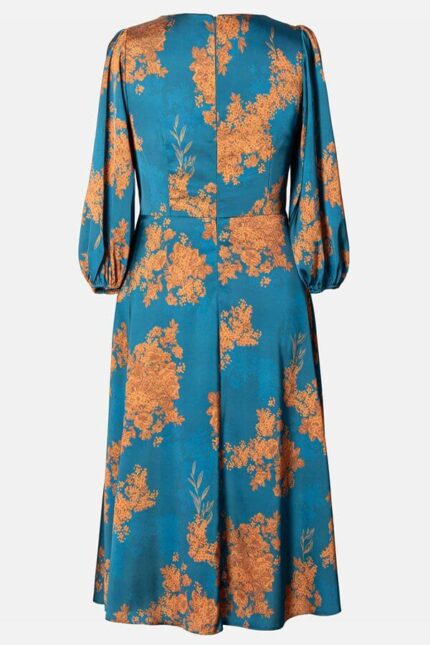 rochie midi satin albastru turcoaz