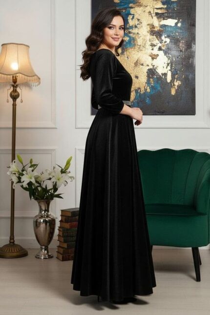 rochie neagra catifea cu curea