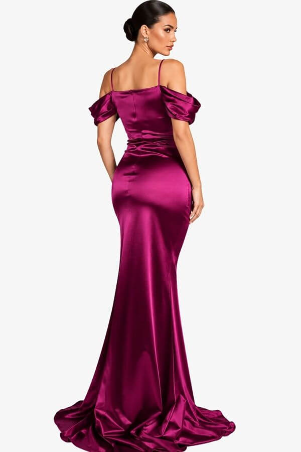 rochie lunga satin mov cu trena rochie lunga satin mov cu trena