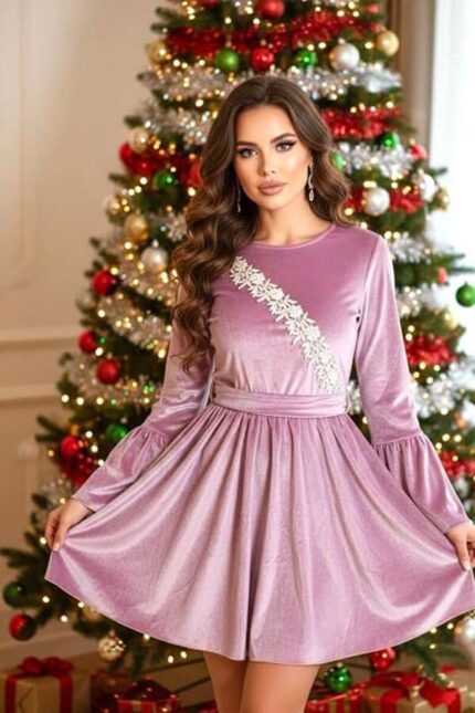 rochie de ocazie roz catifea la reducere