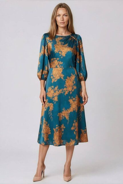 rochie eleganta turcoaz imprimeu floral