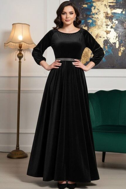 rochie catifea maneci trei sferturi