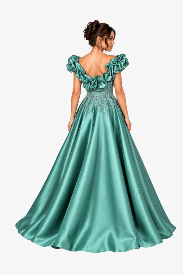 rochie din satin verde menta fusta ampla rochie din satin verde menta fusta ampla