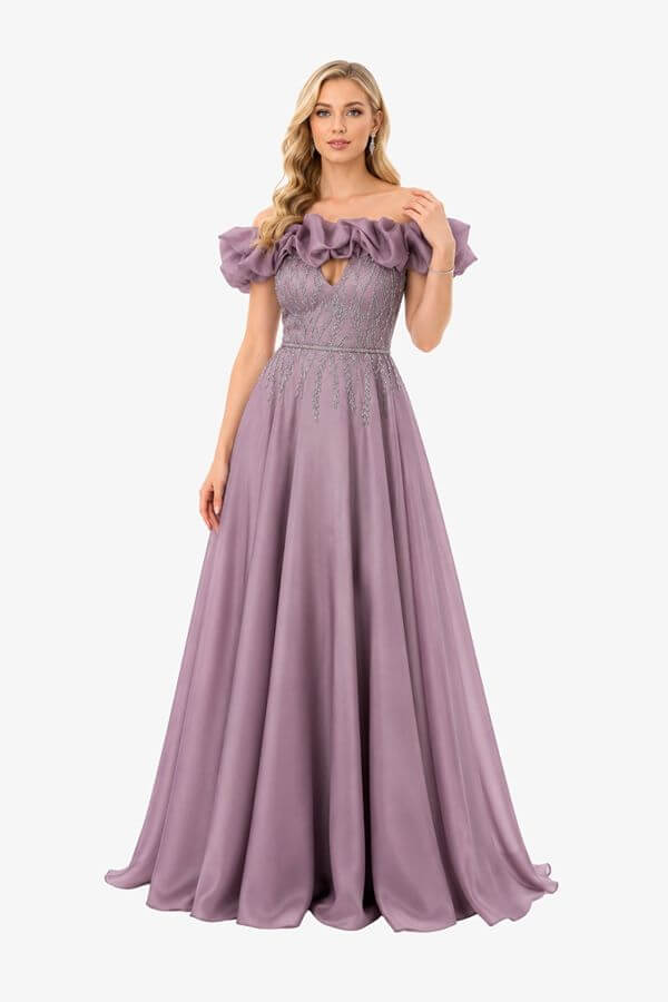 rochie mov volane off shoulder rochie mov volane off shoulder