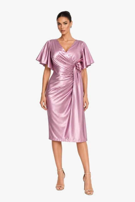 rochie conica satinata roz marime mare