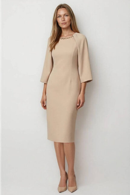 rochie bej simpla de zi cu captuseala