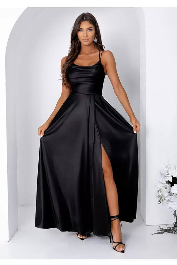 rochie lunga banchet neagra satin rochie lunga banchet neagra satin